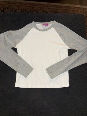 Edikted White and Gray Long Sleeve Raglan Tee